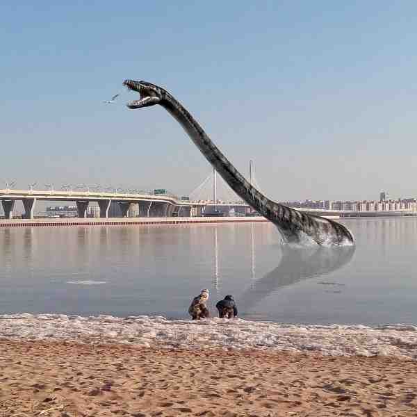 Коней на Аничковом мосту заменили на динозавров