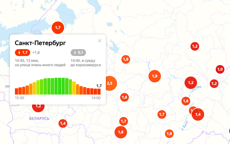 Индекс самоизоляции в Петербурге упал до 1,7 балла