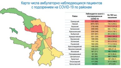 На сайте центра имени Алмазова опубликовали карту распределения амбулаторных пациентов с подозрением на коронавирус…