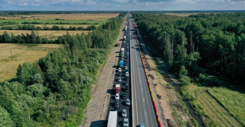 Пробка на Московском шоссе на участке Любань-Рябово
