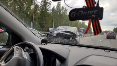 Авария на Скандинавском шоссе в сторону Выборга, сразу после съезда с ЗСД