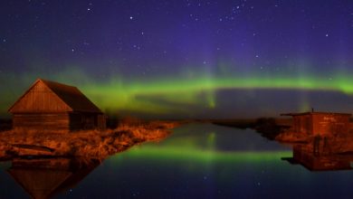 Северное сияние над Ладожским озером в Новой Ладоге. Ночь 17 апреля